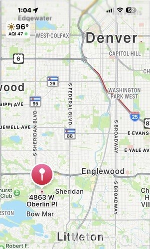 A map with a red pin on a location in Englewood.