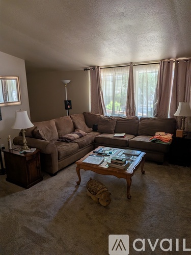 A living room with a couch, end table, and coffee table.