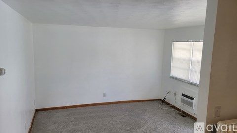 A room with a window and a carpet on the floor.