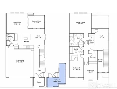 A floor plan of a house with two bedrooms, a living room, a kitchen, and a bathroom.