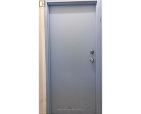 A blue door with a handle and a lock.