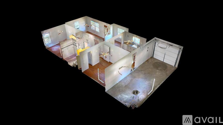 A 3D rendered image of a house interior.