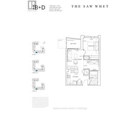 A floor plan for a one bedroom, one bathroom apartment with a living area and kitchen.