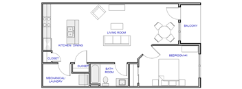 1 Bedroom, 1 bath, Type B