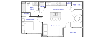 1 Bedroom, 1 bath, Type D