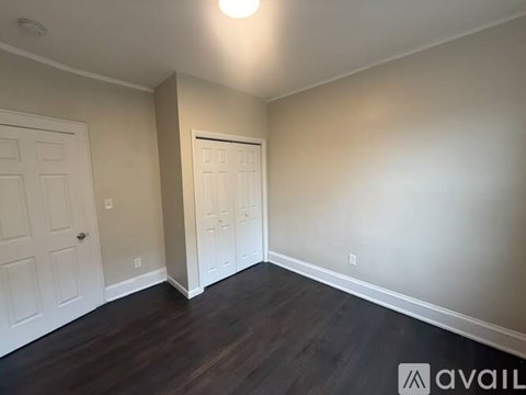 A room with a white door and a white closet door.