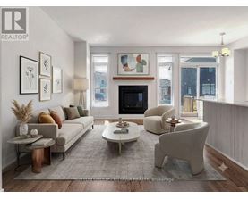 A living room with a fireplace and a couch.