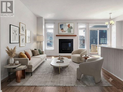 A living room with a fireplace and a couch.
