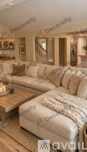 A living room with a couch and a coffee table.