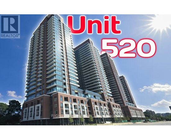 A tall residential building with the text "Unit 520" prominently displayed.