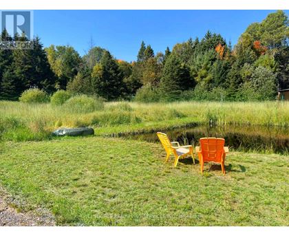 A yellow chair sits next to a brown chair on a lawn.