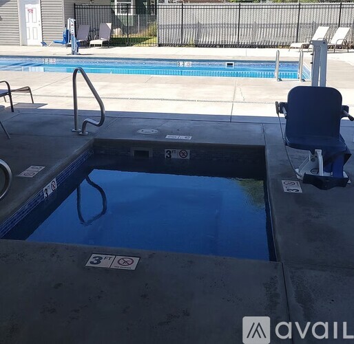 A pool with a 3 feet deep sign.