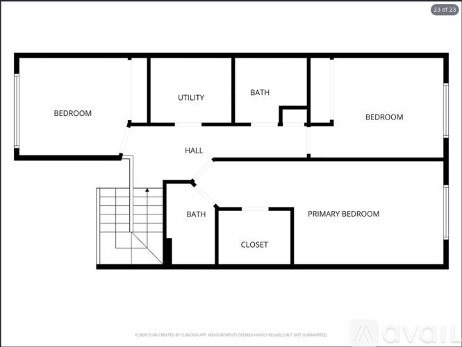 A floor plan of a Cibogap apartment with two bedrooms, a utility, a bath, a hall, and a primary bedroom with a closet.
