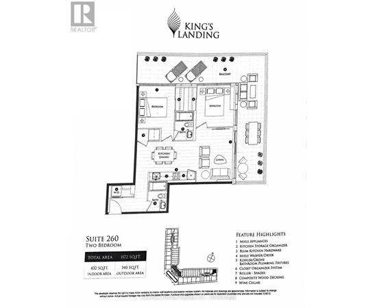 A black and white image of a floor plan for a two bedroom suite.