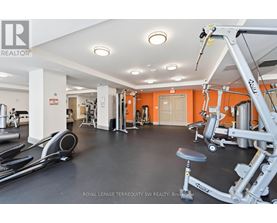 A gym with a variety of equipment including a treadmill, weights, and a bench press.