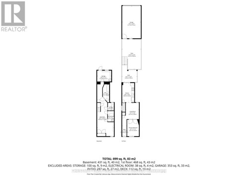 A floor plan for a property with a total area of 899 square feet.