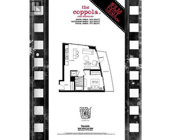A black and white image of a house floor plan with the title "The Coppola Suite".