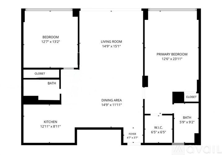 A floor plan of a house with a living room, dining area, kitchen, and three bedrooms.
