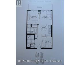 A floor plan for a one-bedroom, one-bathroom apartment with a balcony, master bedroom, living room, dining room, and flex room.
