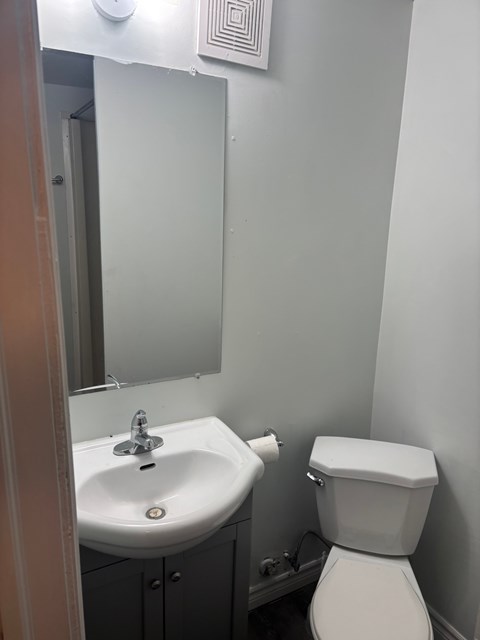 A white toilet sits next to a sink in a bathroom.