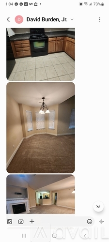 A series of images showing an empty room with a chandelier, a fireplace, and a door leading to another room.