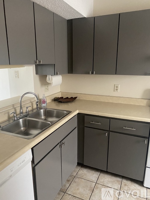 A kitchen with a white dishwasher and a sink.