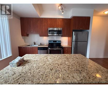A kitchen with a granite countertop and wooden cabinets.