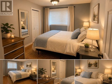 A bedroom with a bed, nightstand, and lamp.