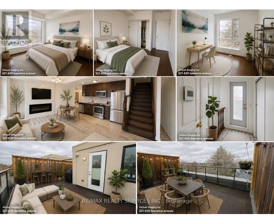 A real estate advertisement showcasing various bedrooms and outdoor spaces.