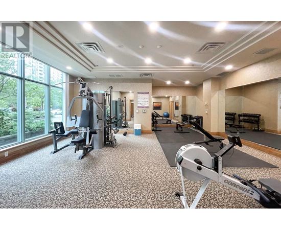 A gym with a variety of equipment including a rowing machine.