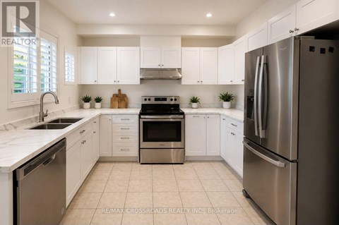 A modern kitchen with white cabinets and stainless steel appliances.