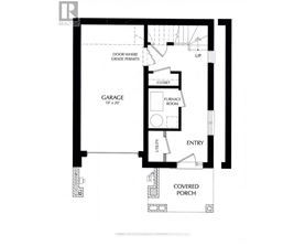 A black and white floor plan of a house with a garage, closet, and covered porch.