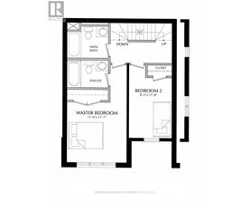 A black and white floor plan of a house with a master bedroom and a second bedroom.