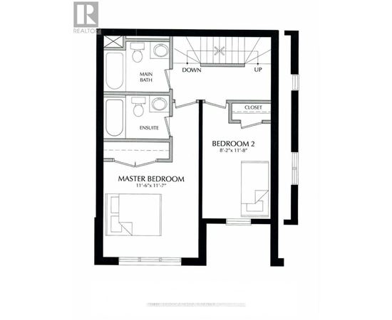 A black and white floor plan of a house with a master bedroom and a second bedroom.