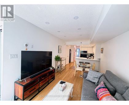 A living room with a grey couch and a wooden entertainment center.