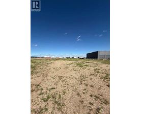 A field with a building in the distance under a blue sky.