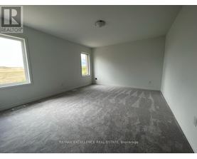 A room with a grey carpet and two windows.