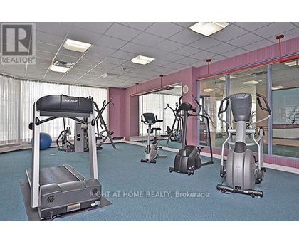 A gym with a treadmill, elliptical machines and other exercise equipment.