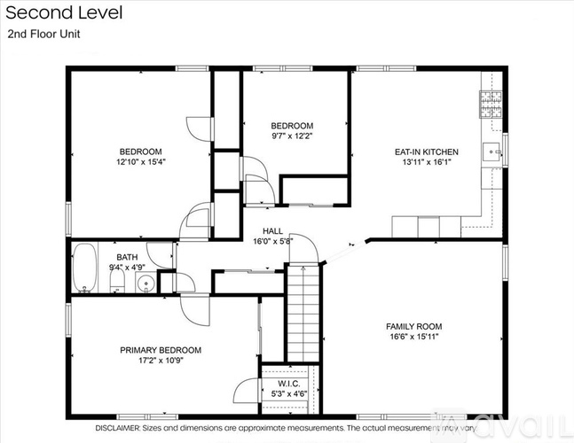 A black and white image of a floor plan for a second level of a building with various rooms labeled.