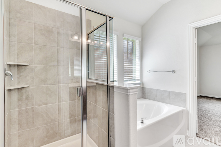 A bathroom with a walk-in shower and a bathtub.