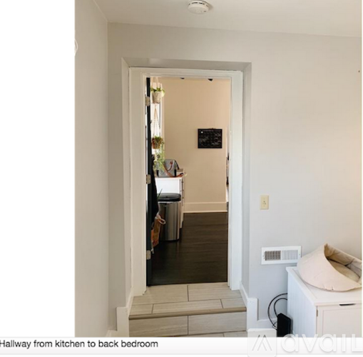 A hallway from the kitchen to the back bedroom.