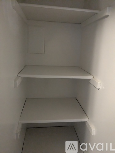 Empty white shelves inside a room.