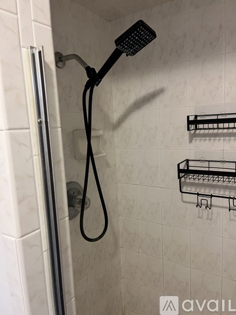 A shower head with a hose attached to it.