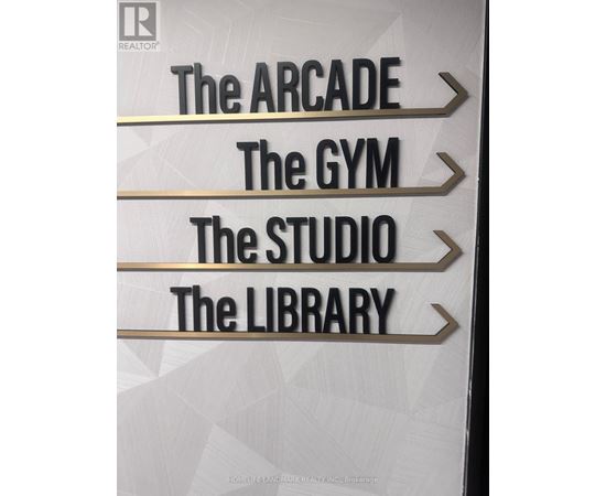 A sign pointing to the Arcade, Gym, Studio, and Library.