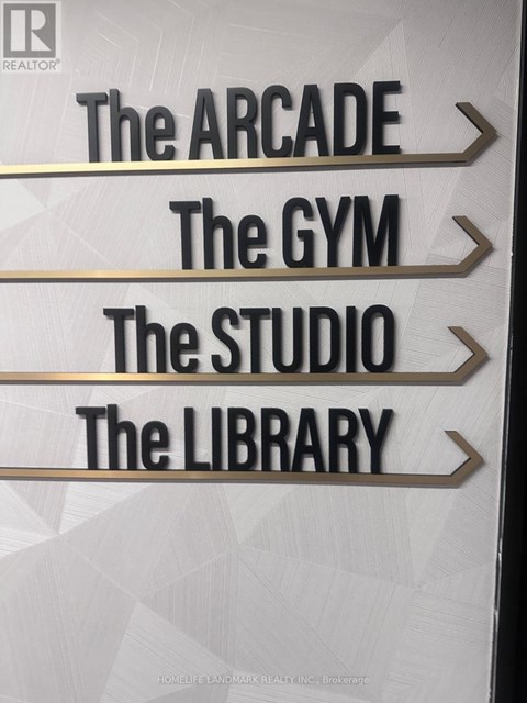A sign pointing to the Arcade, Gym, Studio, and Library.