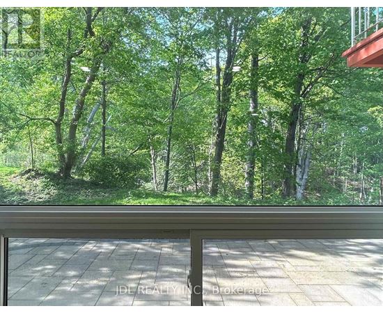 A view of a green forest from a window.