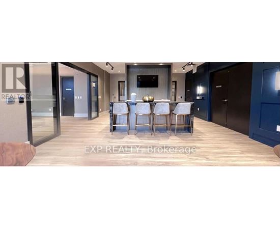 A dining room with a long table set for six.