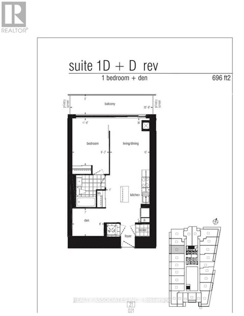 A black and white floor plan of a suite with a bedroom, living room, kitchen, and bathroom.