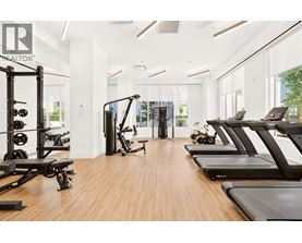A gym with treadmills, weights, and exercise equipment.