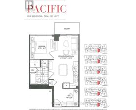 A floor plan for a one bedroom apartment with a den is shown.